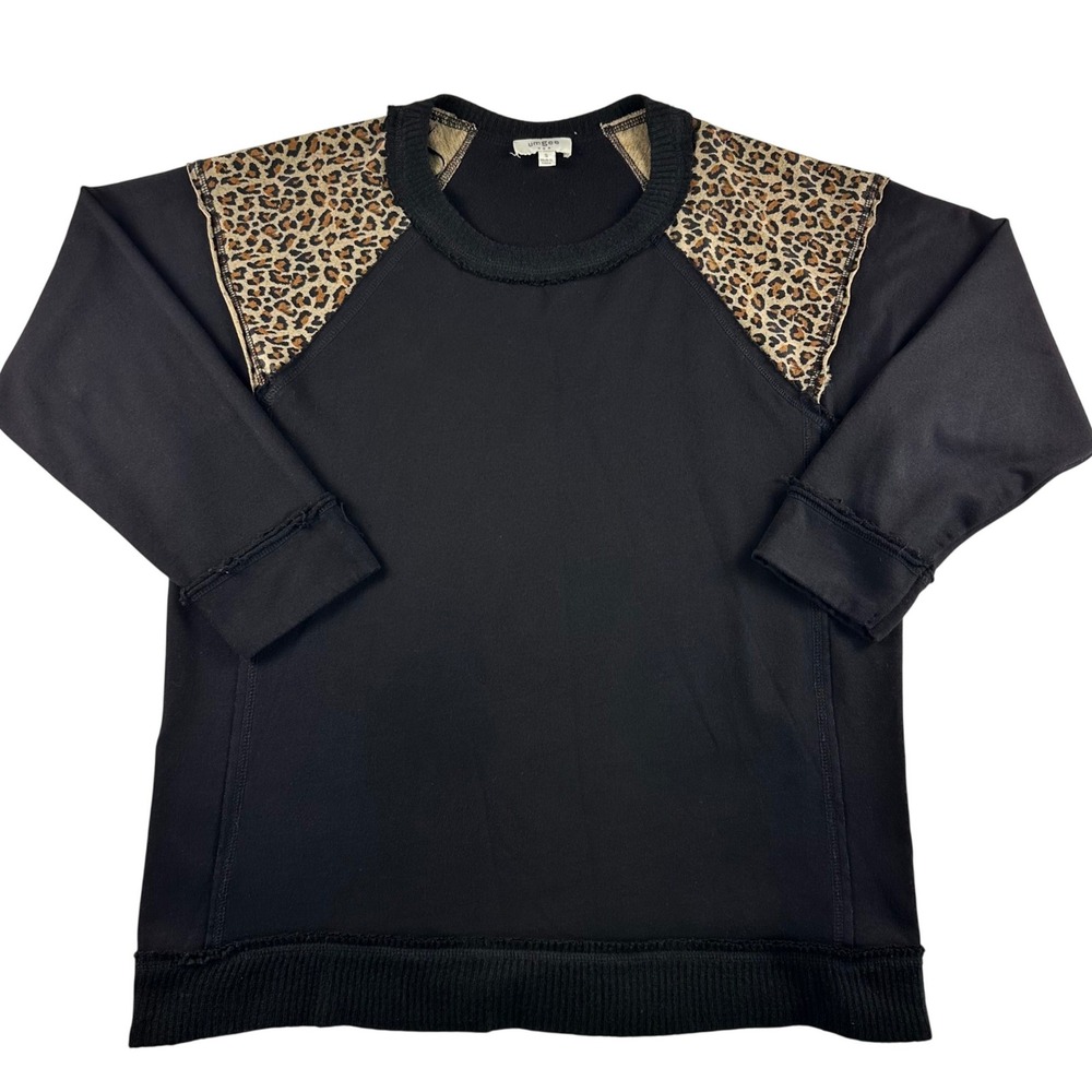 Umgee USA Womens Black Leopard Print Shoulder Side Zip Sweatshirt Small M5080